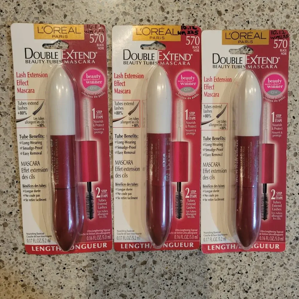 3x L'Oréal Paris Double Extend Beauty Tubes Lash Extension Washable Mascara NEW